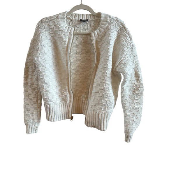 Talbots Chunky Cable Knit Woman's Size Xtra Small White Zip Up Sweater Classic - Picture 4 of 11